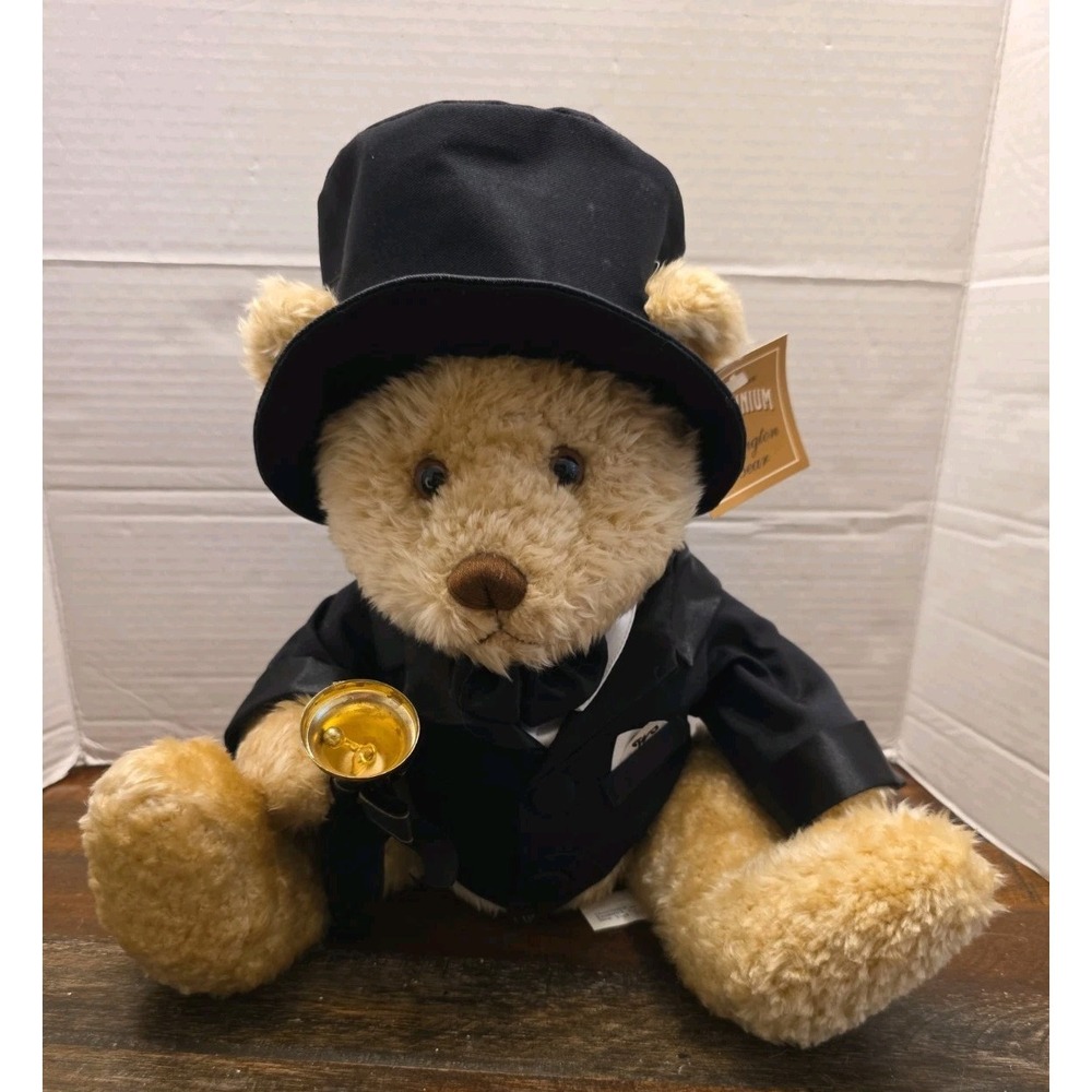 Vtg Wellington Bear Ring in the Millennium 2000 Plush Teddy Tuxedo Top Hat Bell